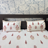 Elegant Ivory-Peach & Brown Bedsheet Set- Super King size Ivory, Peach & Brown