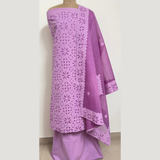 3 pcs Cotton Applique Suit Set 1 - Lavender
