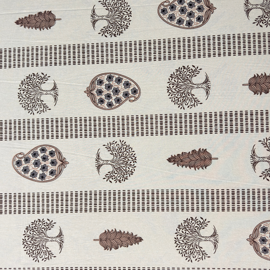 Elegant Ivory-Peach Printed Bedsheet Set- Super King size Ivory, Peach & Brown