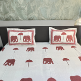 Elegant Ivory- Deep Red Bedsheet Set- Super King size