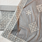 3 Pcs cotton Applique Suit Set - Light Grey