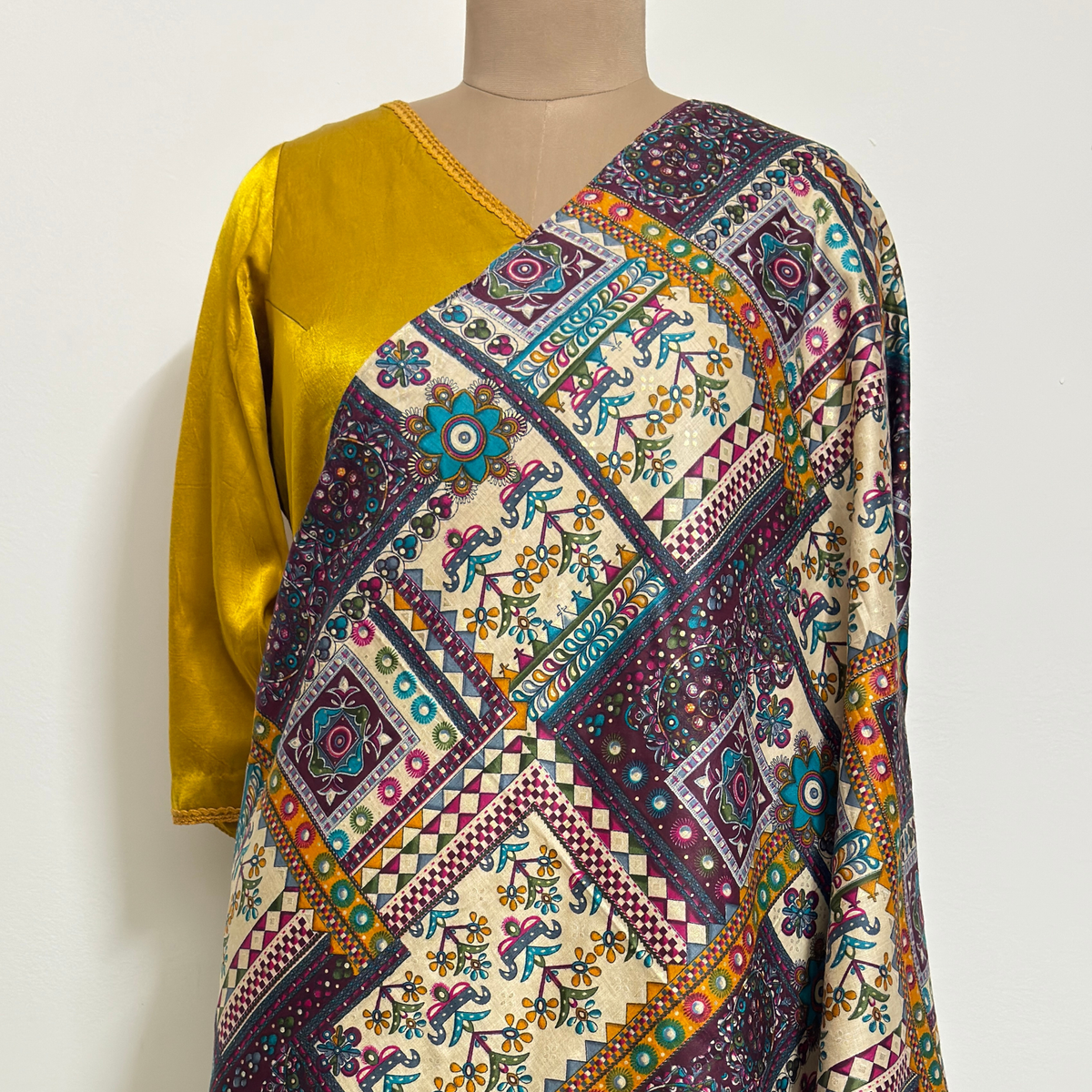 Patchwork Printed Dupatta with Tassels