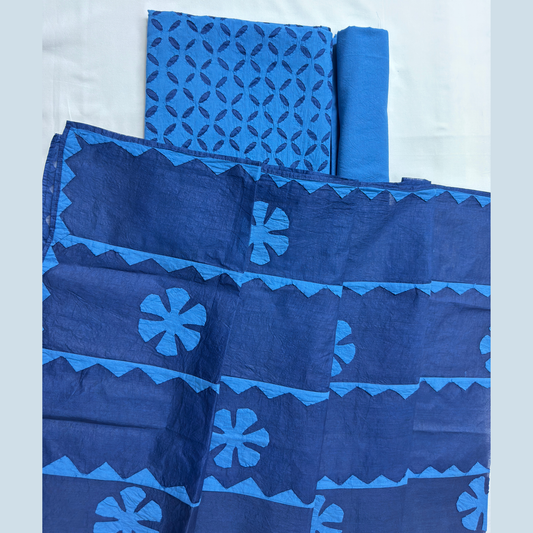 3 PCS Cotton Applique Suit Set — Indigo Blue