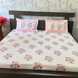 Elegant White- Peach Bedsheet Set- Super King size