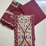 Rust Batik Print Suit with Yoke Patchwork