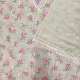Pastel Mint Linen Jute Cotton Suit Set with Embroidered Dupatta