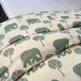 Reversible Cotton Double Bed Dohar- Green Elephant