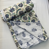 Reversible Cotton Double Bed Dohar- Blue Flowers