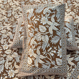 Premium Floral Double Bed Bedsheet with 2 Pillow Covers: Leaf and flower jaal print Brown
