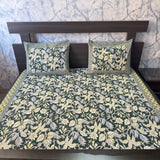 Premium Floral Double Bed Bedsheet with 2 Pillow Covers: Leaf and flower jaal print Green