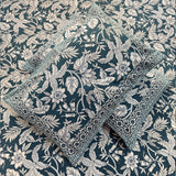 Premium Floral Double Bed Bedsheet with 2 Pillow Covers: Leaf and flower jaal print Teal Blue