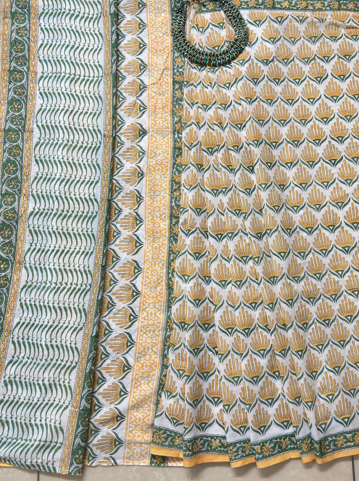 Sunshine Bloom Handblock Cotton Saree