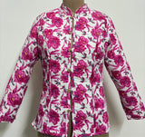 Reversible Jaipuri Cotton Quilted Jackets (Full Sleeves)—Off White with Peach Orange Floral Print