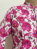 Reversible Jaipuri Cotton Quilted Jackets (Full Sleeves)—Off White with Peach Orange Floral Print