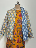 Reversible Jaipuri Cotton Quilted Jackets (Full Sleeves)—Muted Blue with Yellow