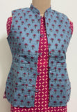 Reversible Jaipuri Cotton Quilted Jackets (Without Sleeves) Greyish Blue and Pink