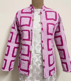 Reversible Jaipuri Cotton Quilted Jackets (Full Sleeves)—Off White with peach orange floral print and Pink