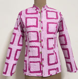 Reversible Jaipuri Cotton Quilted Jackets (Full Sleeves)—Off White with peach orange floral print and Pink