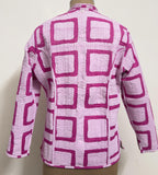 Reversible Jaipuri Cotton Quilted Jackets (Full Sleeves)—Off White with peach orange floral print and Pink