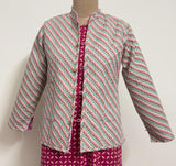 Reversible Jaipuri Cotton Quilted Jackets (Full Sleeves)- Pink with Off white