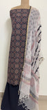 Ajrakh Flower Print 3Pc Cotton Suit with kota Doria Dupatta  1- Black