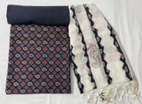 Block Print 3Pc Cotton Suit with Kota Doria Dupatta  1- Black