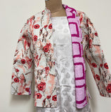 Reversible Jaipuri Cotton Quilted Jackets (Full Sleeves)—Off White with peach orange floral print and Pink