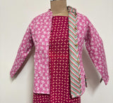 Reversible Jaipuri Cotton Quilted Jackets (Full Sleeves)- Pink with Off white