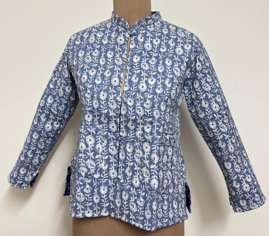 Reversible Jaipuri Cotton Quilted Jackets (Full Sleeves) Indigo and Light Blue