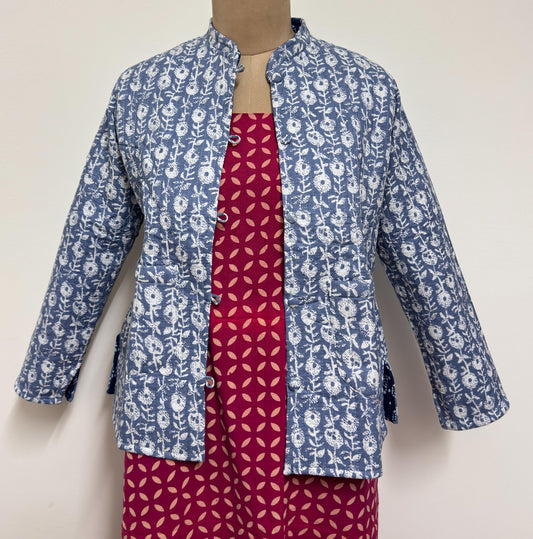 Reversible Jaipuri Cotton Quilted Jackets (Full Sleeves) Indigo and Light Blue