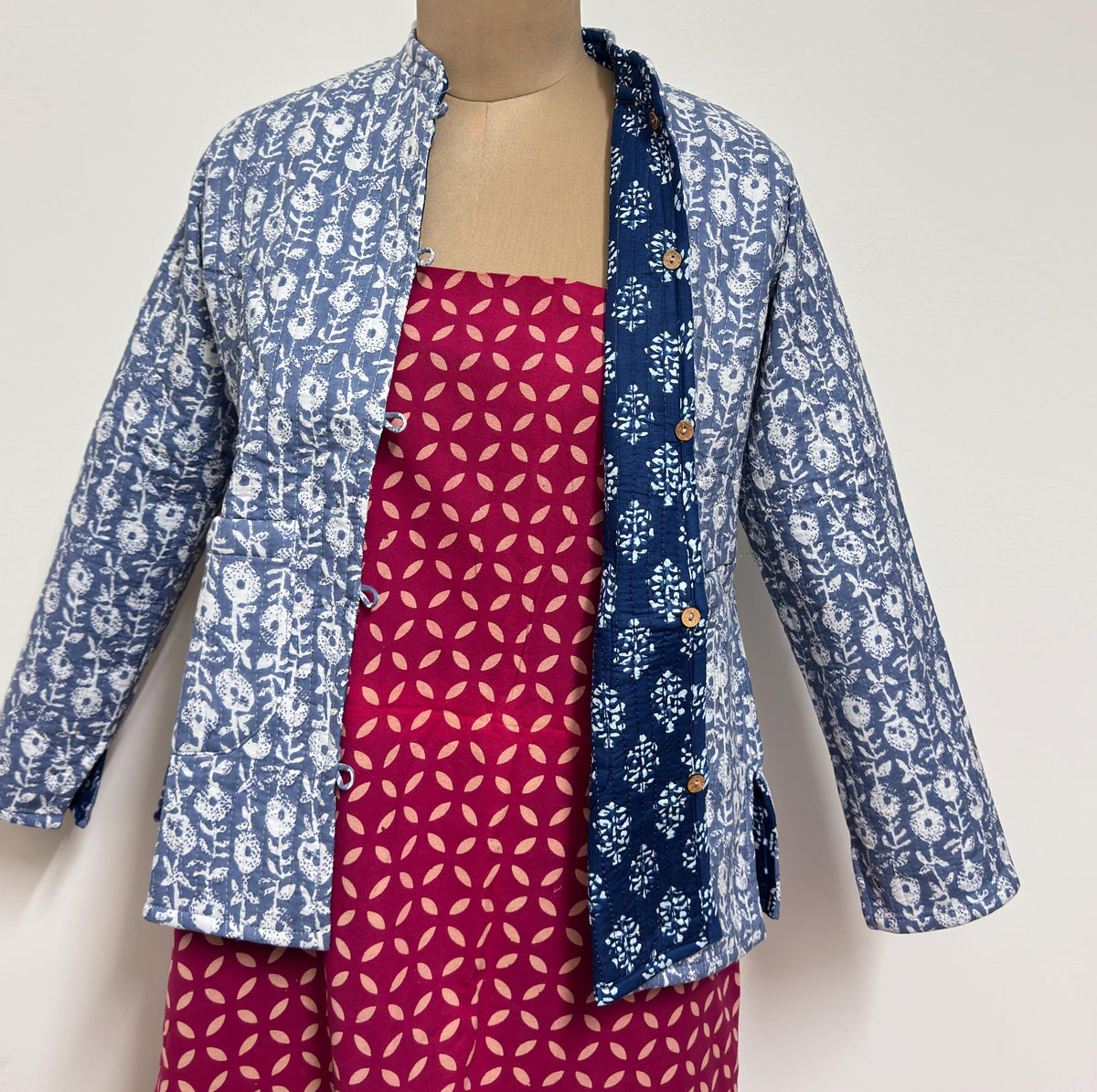Reversible Jaipuri Cotton Quilted Jackets (Full Sleeves) Indigo and Light Blue