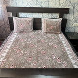 Premium Floral Double Bed Bedsheet with 2 Pillow Covers: Floral print Light brown