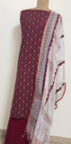 Ajrakh Flower Print 3Pc Cotton Suit with kota Doria Dupatta  1- Maroon