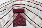 Ajrakh Flower Print 3Pc Cotton Suit with kota Doria Dupatta  1- Maroon