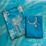 Teal Blue Floral Embroidered Salwar Suit Set