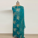 Teal Blue Floral Embroidered Salwar Suit Set