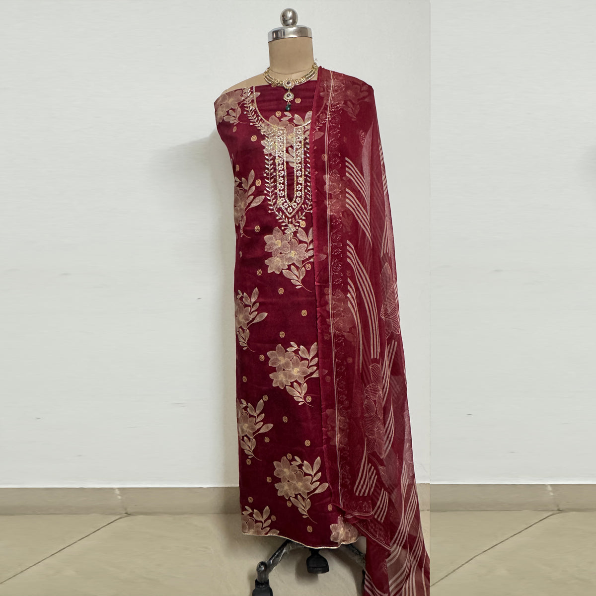 Mehroon Colour Embroidered Salwar Suit Set