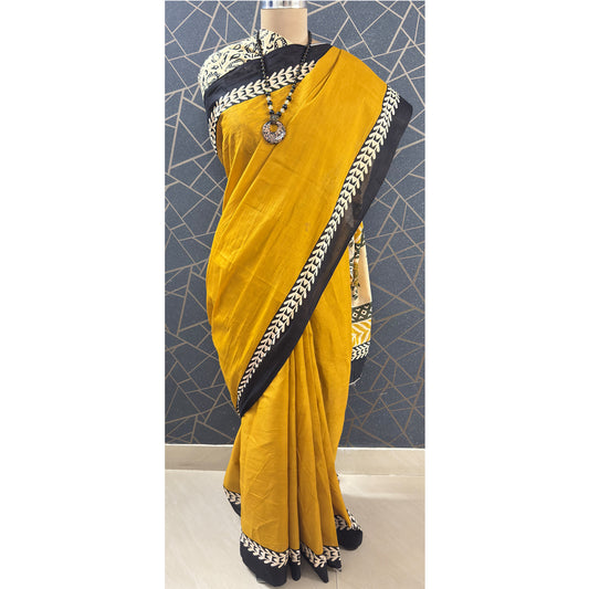 Mustard Yellow Cotton Saree