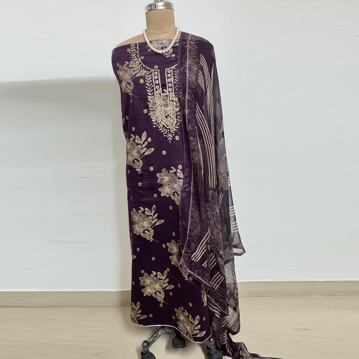 Wine Colour Embroidered Salwar Suit Set